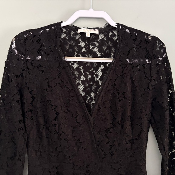 WAYF Black Lace Long Sleeve Deep V Floral Lace Mini Dress Size S - Picture 5 of 16